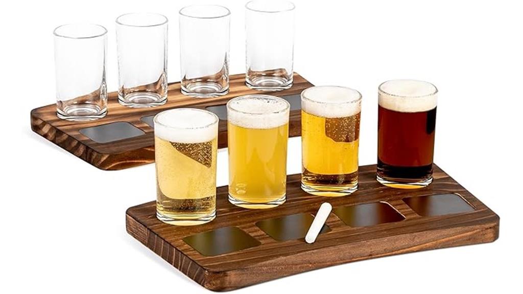beer flight boards with glasses