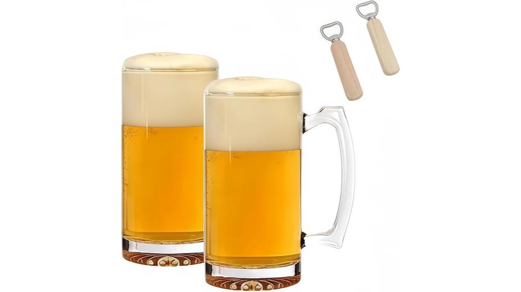 beer glasses wooden bottle openers