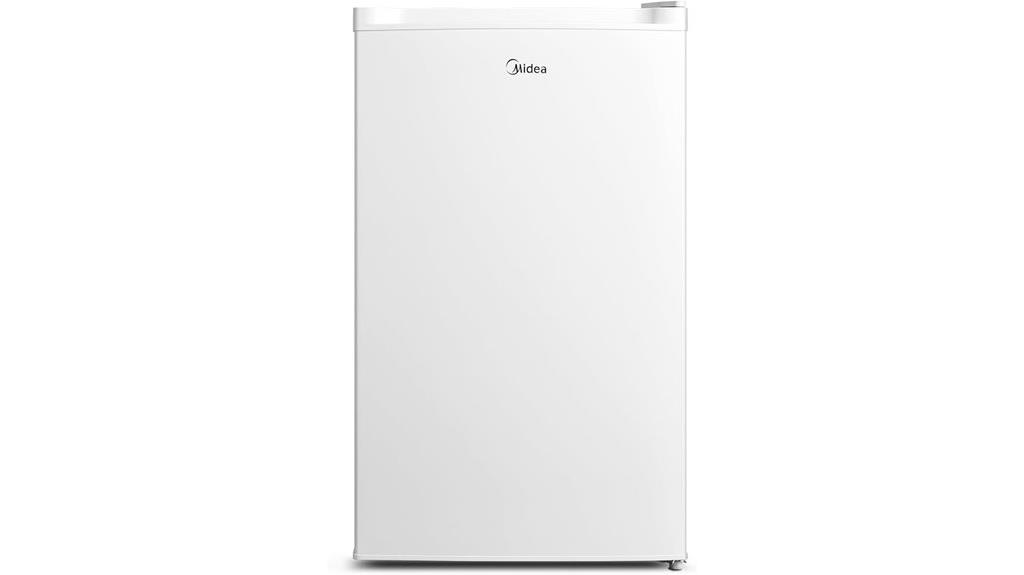 compact white upright freezer